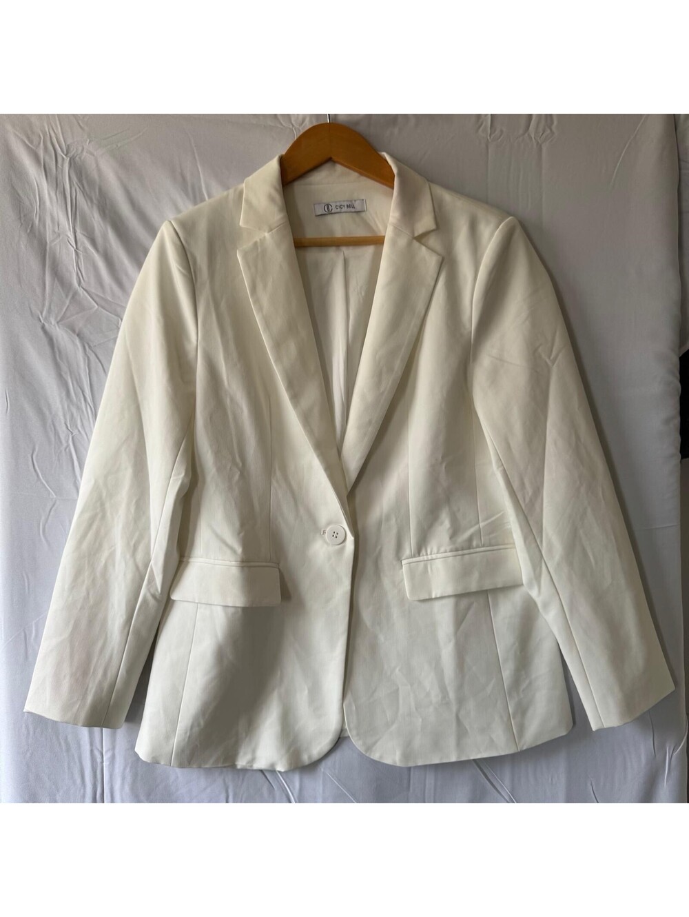 CICY BELL Blazer Womens XL White One Button Office Suit Jacket Work EUC